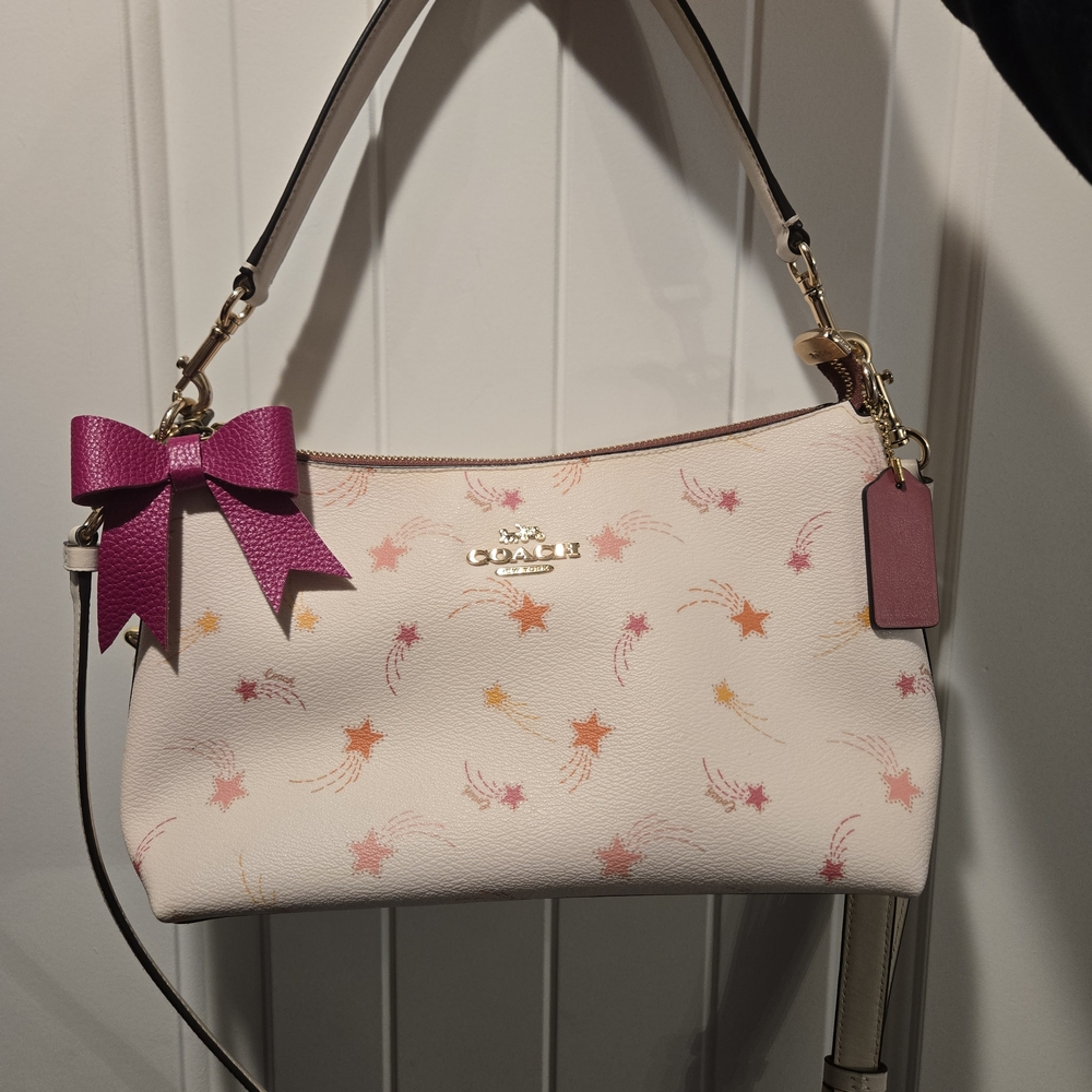 Like New, Coach Off White Pink Star Patterned Women's Bag